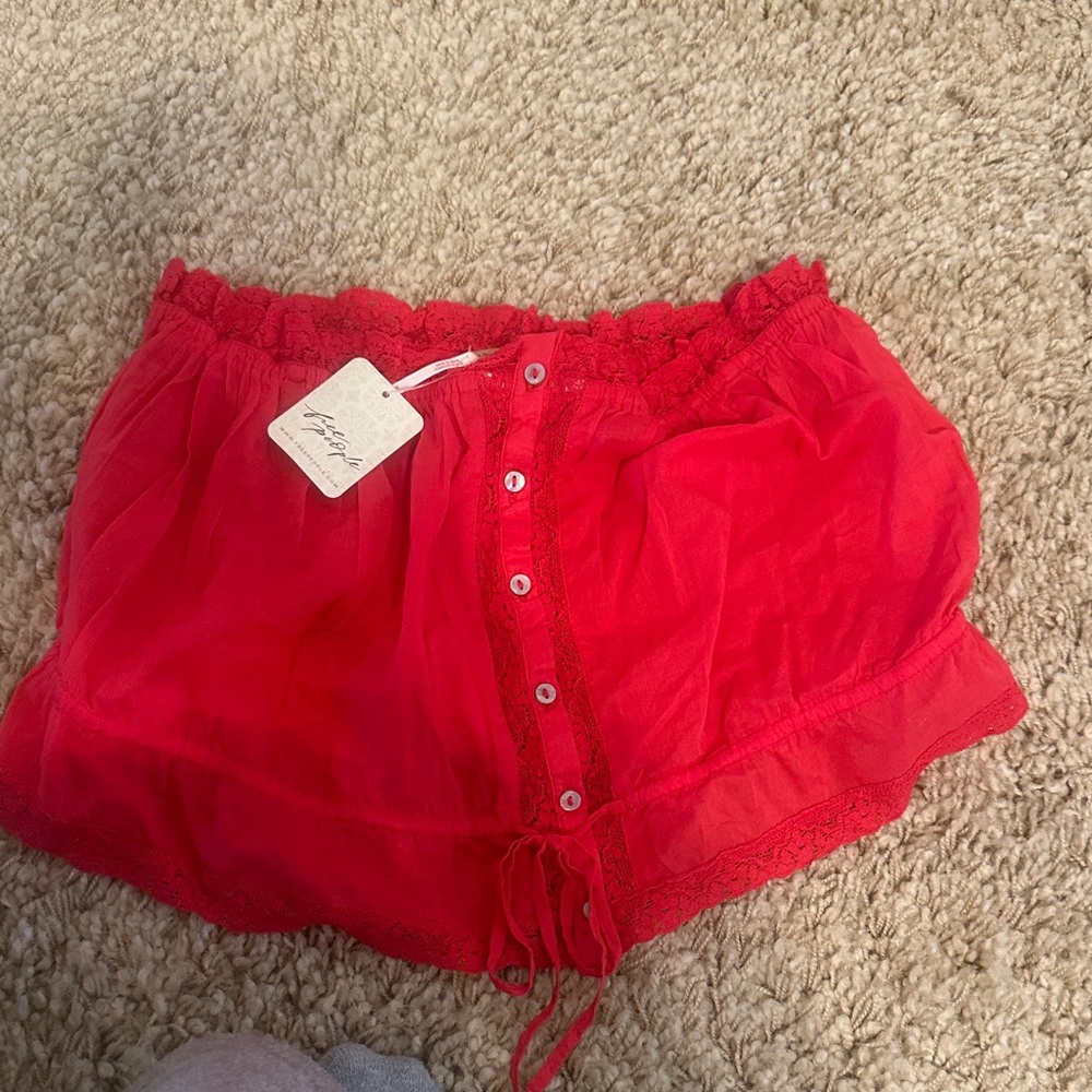 Red Lace Trim free people shirt